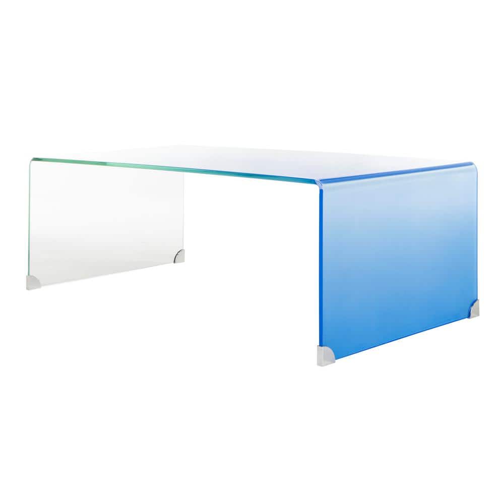 Crysta 47'' Blue Ombre Rectangular Glass Coffee Table