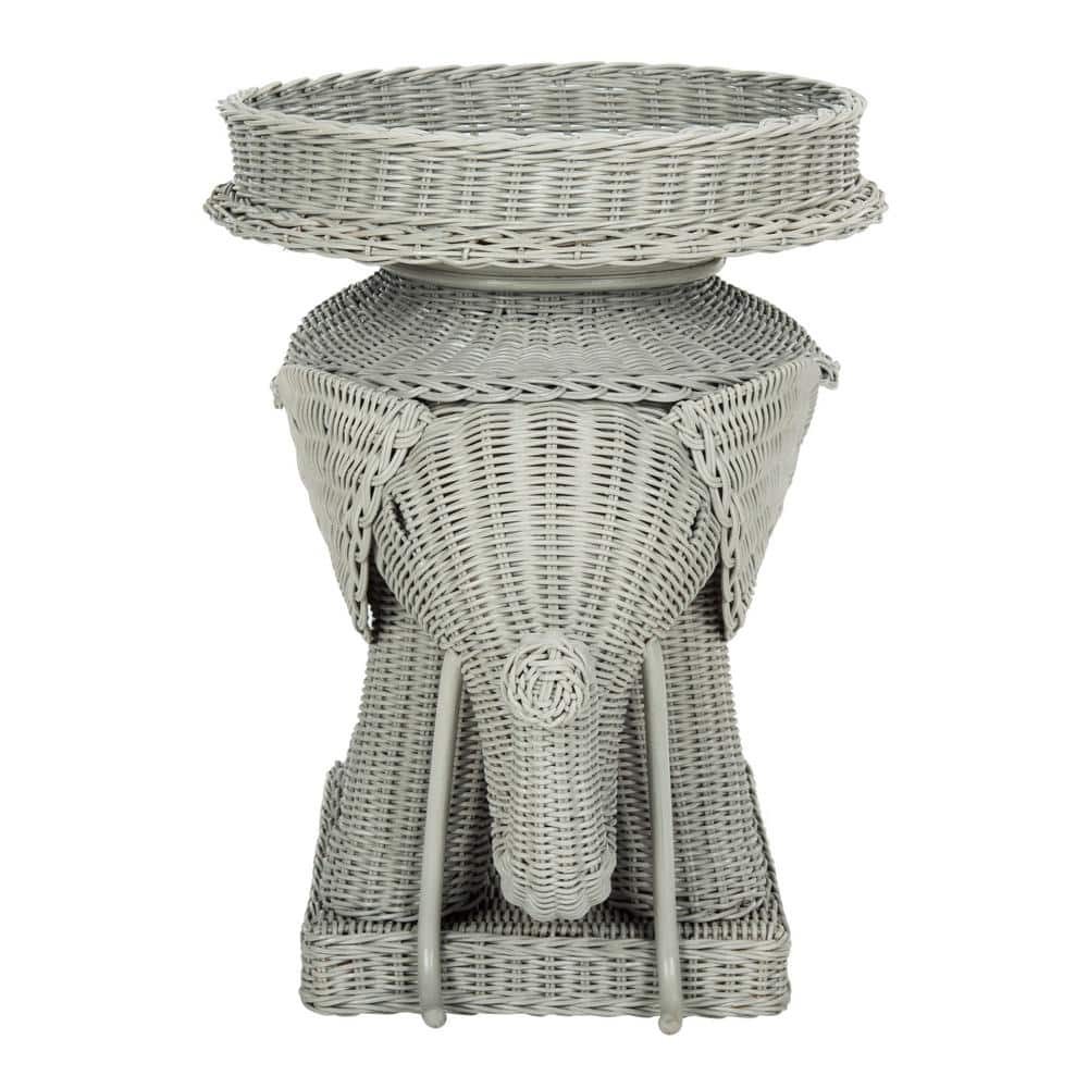 Gray Rattan Elephant Round Storage Accent Table