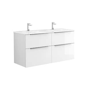 Dalia 47.6 in. W x 18.1 in. D x 23.8 in. H Double Sink Wall Mounted Bath Vanity in Gloss White with White Ceramic Top