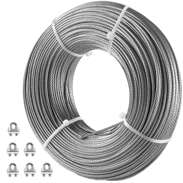 VEVOR 500 ft. x 1/8 in. Steel Cable 7x7 Construction Aircraft Wire 1760 lbs. Load with Cable Clamp for Railing Decking Lifting
