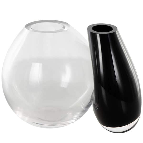 Litton Lane Black Handmade 2 Opening Recycled Glass Abstract Decorative Vase with Clear Glass Accent
