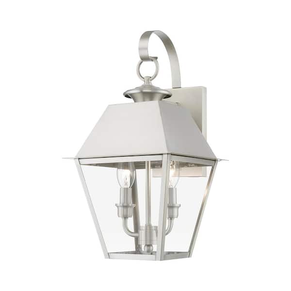 AVIANCE LIGHTING Helmsdale 16.5 in. 2-Light Brushed Nickel Outdoor Hardwired Wall Lantern Sconce with No Bulbs Included