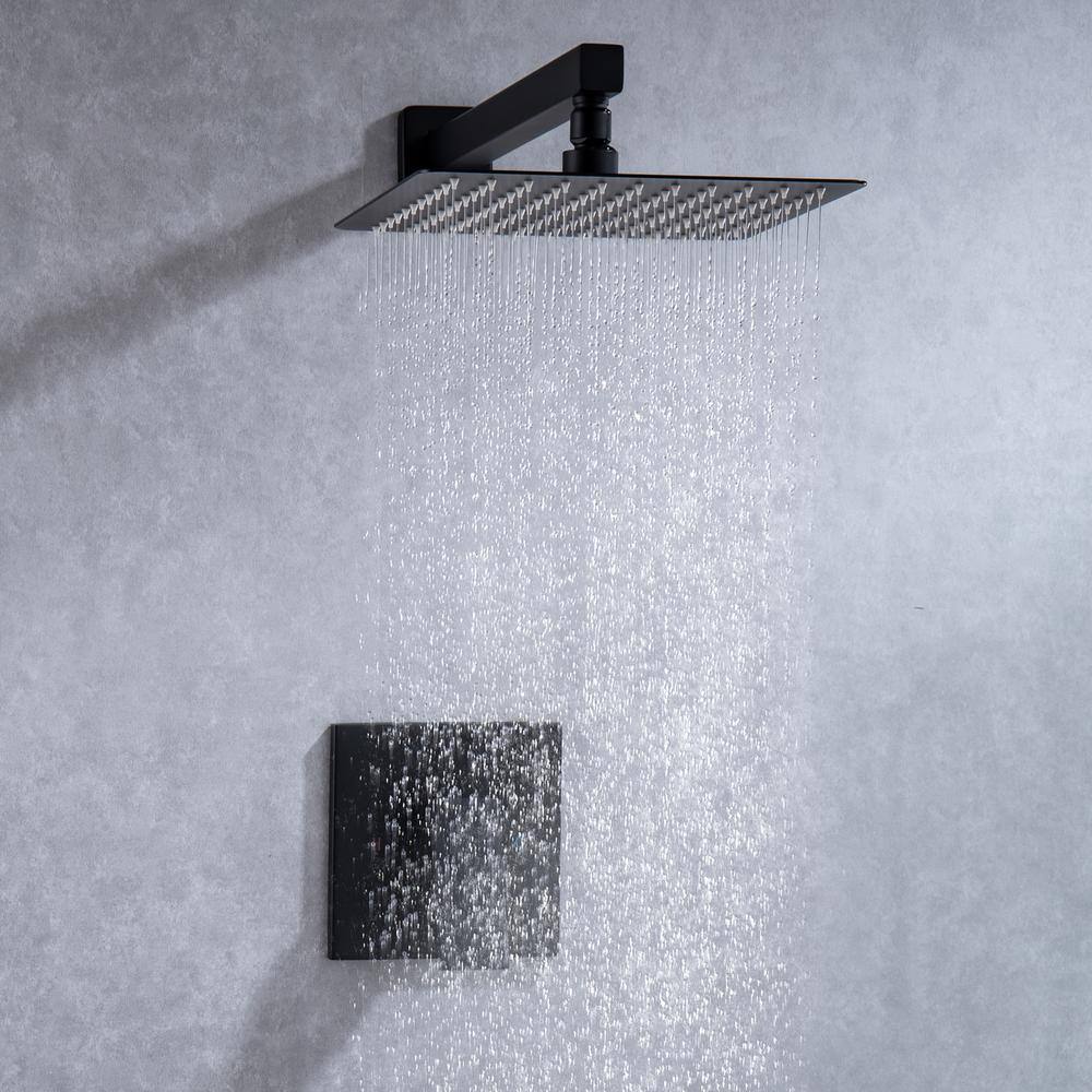 Matte Black Large Square Rain Shower Faucet with Lever Handle
