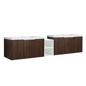 82.9 in.x 18.1 in.x 19.3 in. California Walnut Wall Mounted Plywood Bathroom Vanity with Sink and 1-Small Storage Shelf