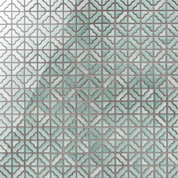 Hudson Tower Mint Green 12 in. x 12 in. Porcelain Floor and Wall Mosaic Tile (10.2 sq. ft. /Case)