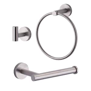 3 -Piece Bath Hardware Set with Mounting Hardware with Towel Ring, Toilet Paper Holder, and Towel Hook in Brushed Nickel