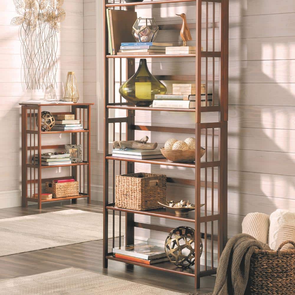 Mission Chestnut Medium Stained 3-Shelf Stackable Wood Bookcase