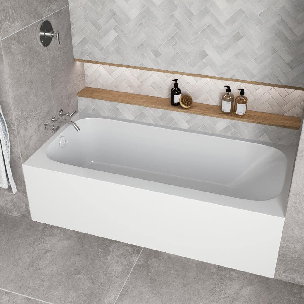 Glossy White Acrylic Rectangular Alcove Bathtub with Left-Hand Drain