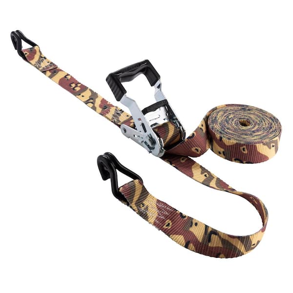 Keeper Camo Ratchet Tie Down Strap 16 ft. x 1.25 in. 1,000 lbs. with Double J Hook (2-Pack)