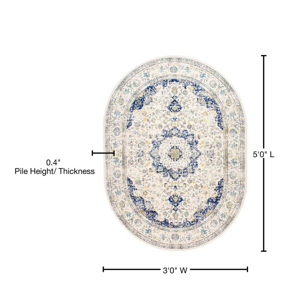 Easy-Care Vintage Persian Blue Synthetic Oval Area Rug, 3' x 5'