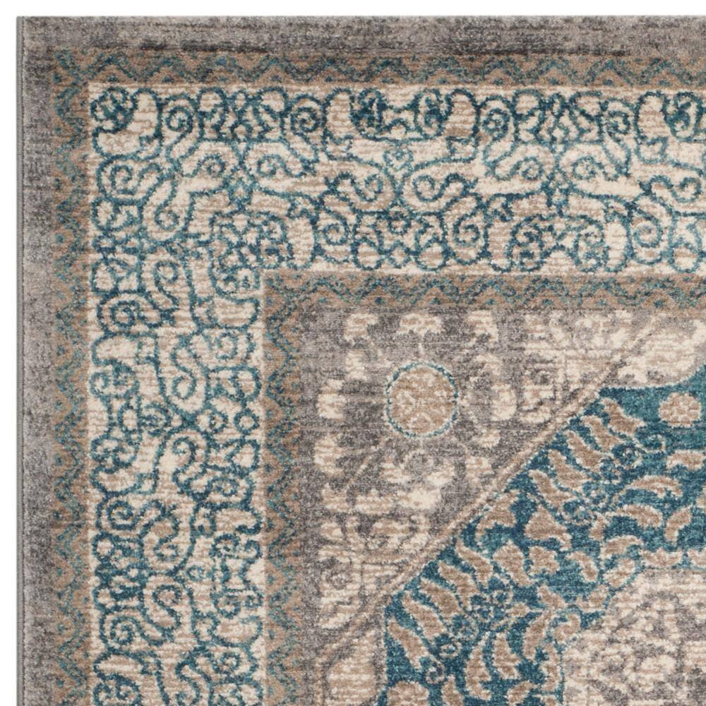 Light Grey and Blue Floral Motif Square Area Rug