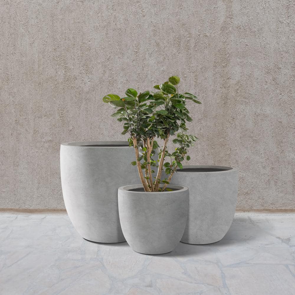 Natural Concrete Round Planters Set of 3 with Drainage Holes
