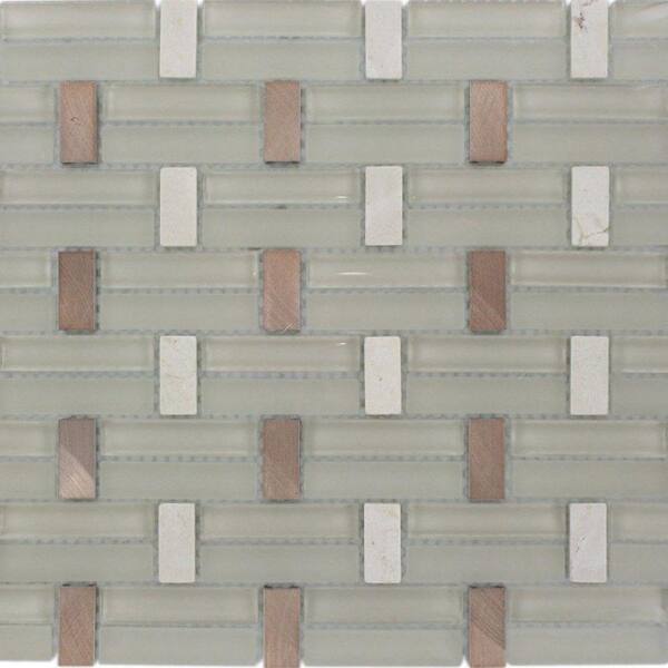 Splashback Tile Weave Mountain Path Polished Glass, Marble and Metal Tile - 3 in. x 6 in. Tile Sample