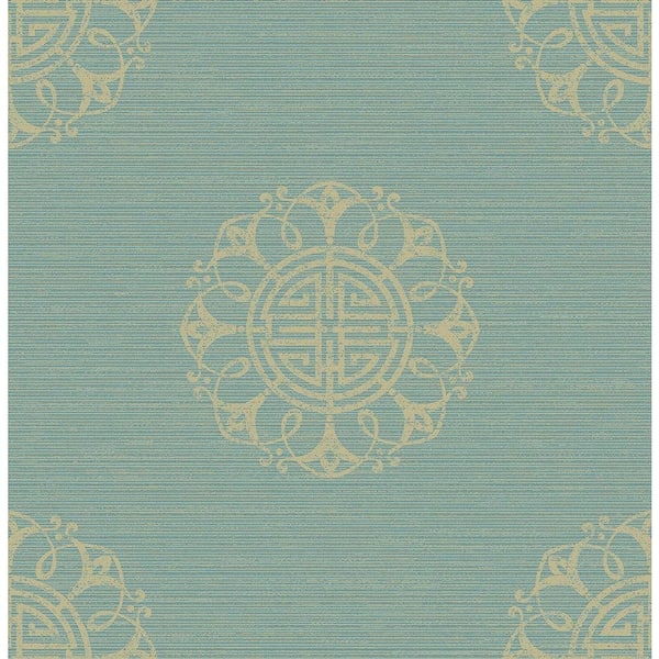 Beacon House Lien Turquoise Fountain Medallion Wallpaper