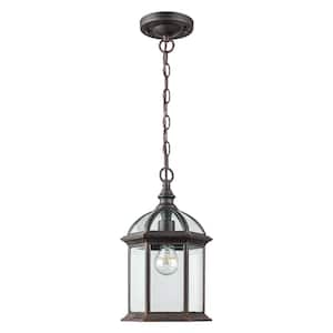 Wentworth 1-Light Rust Hanging Outdoor Pendant Light with Clear Glass