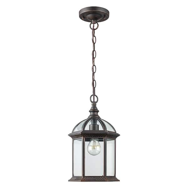 Bel Air Lighting Wentworth 1-Light Rust Hanging Outdoor Pendant Light Fixture with Clear Glass