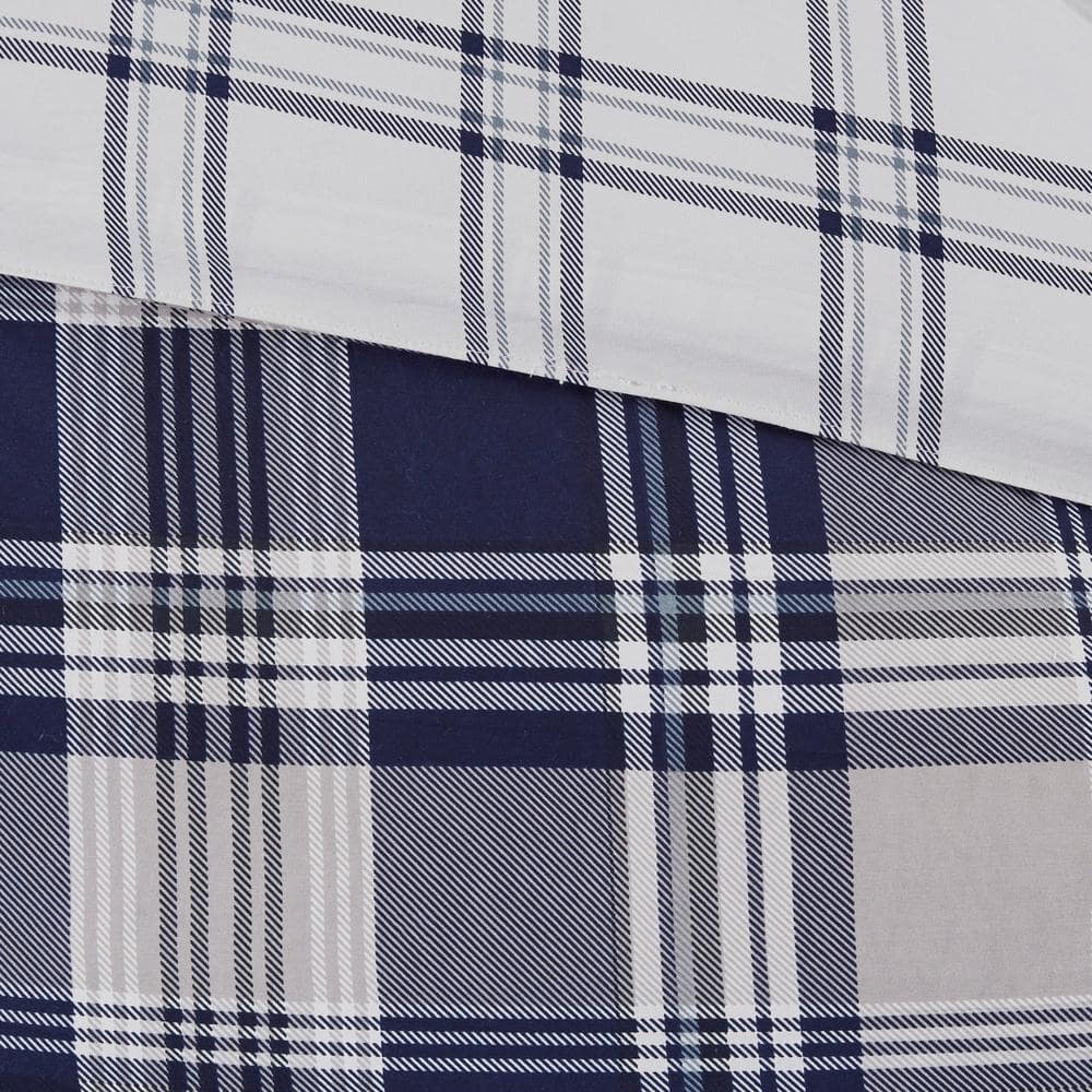 Navy Plaid Reversible Microfiber Queen Bed in a Bag Set