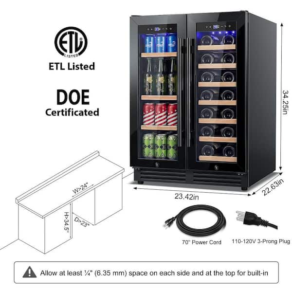 Nipus 23.4 in. Dual Zone 20-Bottle and 80 Plus Cans Beverage and