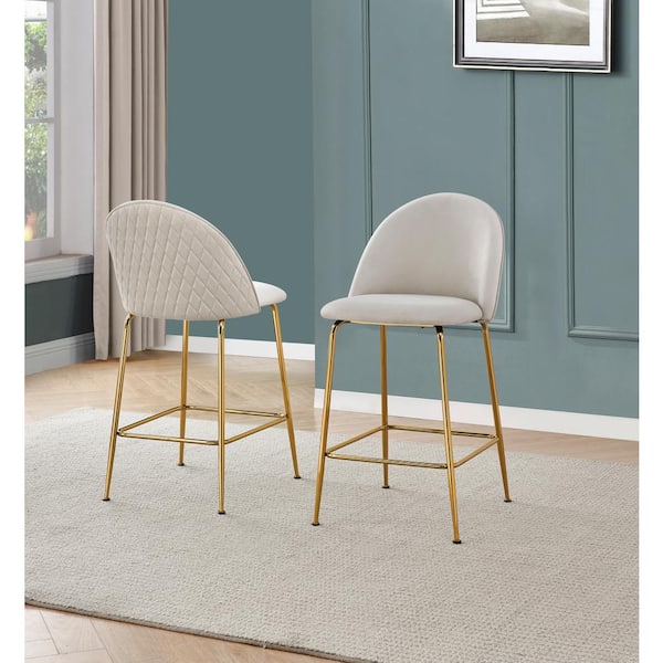 Best Quality Furniture Kerk Cream Velvet Counter Height Chairs (Set of 2)