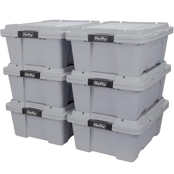 Hefty 6-Pack Large 18-Gallons (72-Quart) Gray-black Weatherproof Heavy Duty  Tote with Latching Lid in the Plastic Storage Containers department at