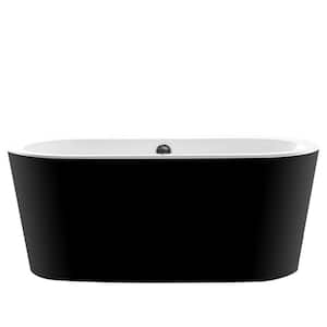 59 in. Acrylic Roll-Top Flatbottom Non-Whirlpool Bathtub in Black