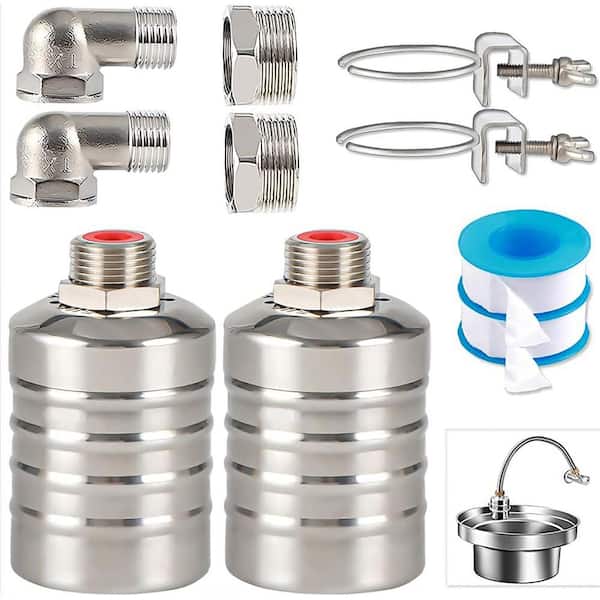 2 Pieces 1/2 to 3/4 in. Stainless Steel Automatic Water Level Control Float Valve for Tanks, Pools, Troughs