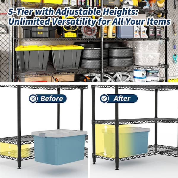 Set Of 4 Black Steel Posts 34" Height For Wire Shelving - Adjustable Commercial Grade Storage Solution