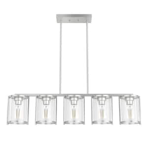 Astwood 5-Light Brushed Nickel Linear Chandelier with Clear Shades Dining Room Light