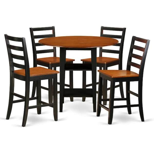 East West Furniture 5-Piece Black and Cherry Finish Solid Wood Top - Round Dining Room Set - Seats 4