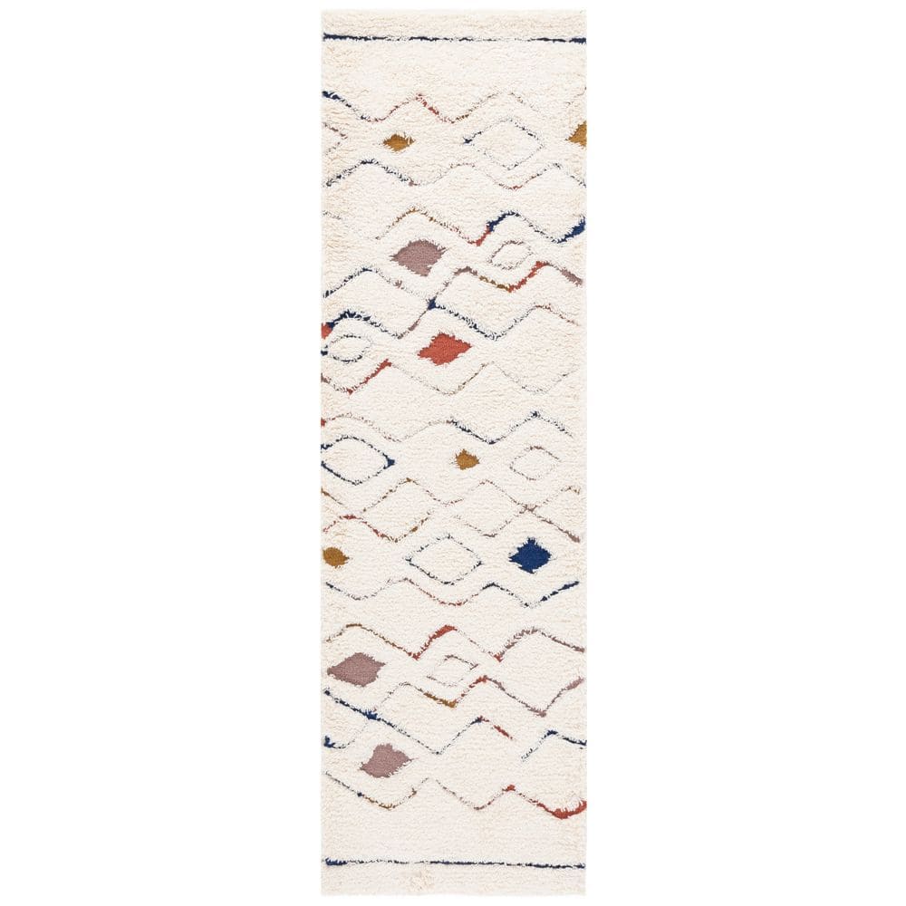 Diamond Runner Rug SAFAVIEH Casablanca 2 ft. x 8 ft. Ivory/Rust High-Low Wavy Diamond ...
