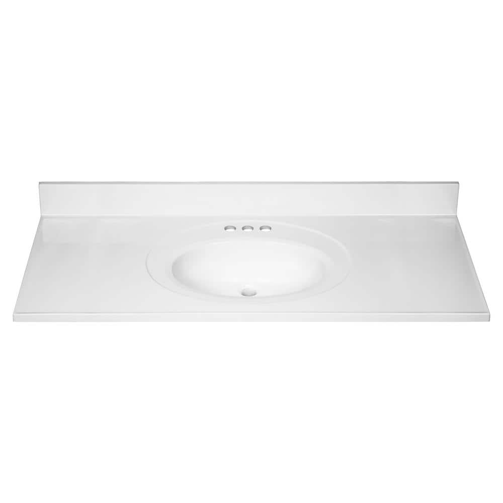Solid White Cultured Marble Vanity Top with Oval Bowl, 49-Inch