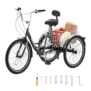 Adult Tricycles Bike, 7 Speed Adult Trikes, 24 in. 3-Wheeled Bicycles, Carbon Steel Cruiser Bike (Black)