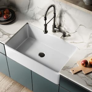 Elegance White Fireclay 33 in. Single Bowl Farmhouse Apron Kitchen Sink