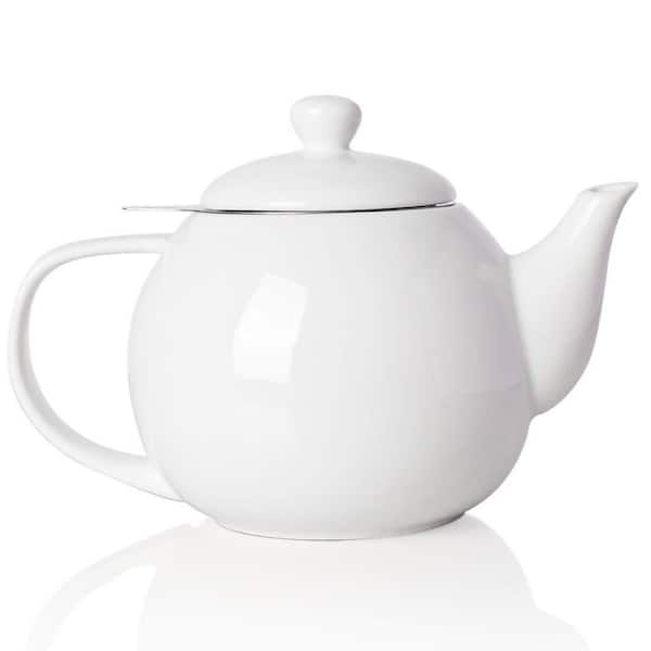 3-Cup White Porcelain Teapot with Removable Stainless Steel Infuser, Tea Pots for Loose Tea, Tea Infuser Pots for Gift