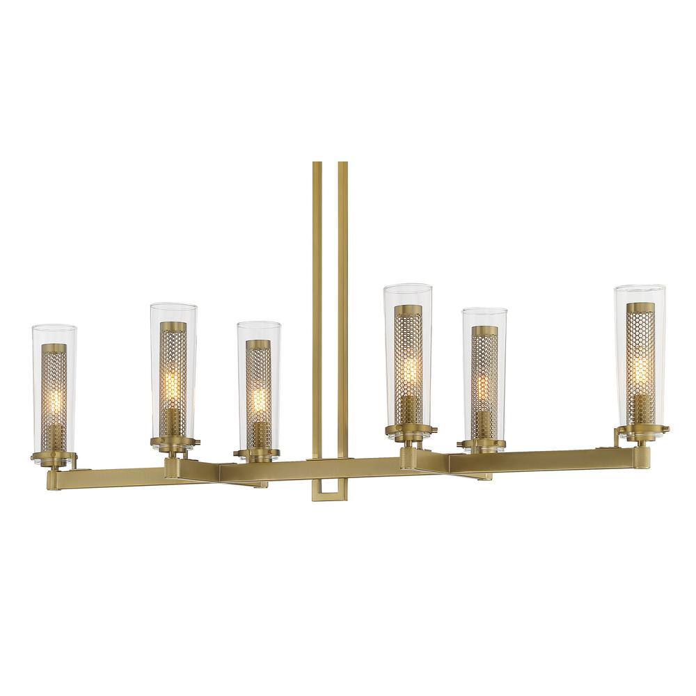 Soft Brass and Clear Glass 6-Light Island Chandelier