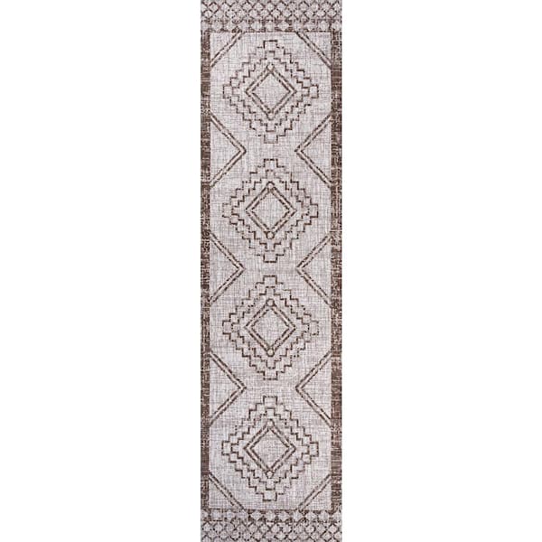 Marokko Diamond Tribal Beige/Brown 2 ft. x 10 ft. Medallion Indoor/Outdoor Runner Rug