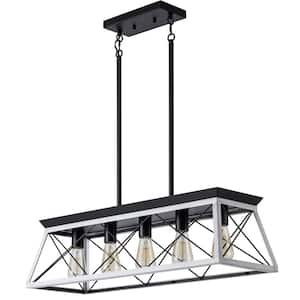 Tryns 32 in. 4-Light Black Farmhouse Chandelier Light Fixture with Caged Metal Shade