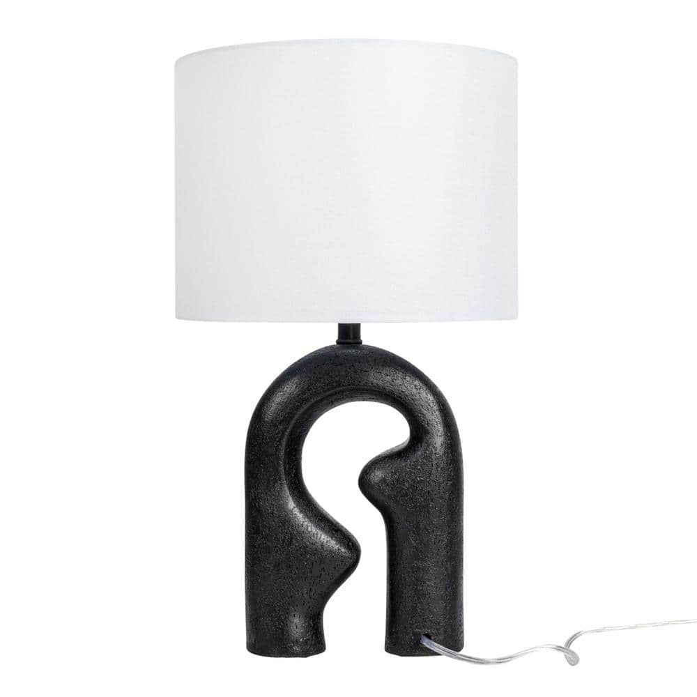 Black Resin Abstract Sculptural Drum Shade Table Lamp