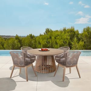 Escondido and Tutti Frutti Light Brown 5-Piece Eucalyptus Wood Outdoor Dining Set with Light Gray Cushions