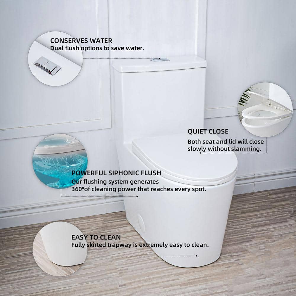 White Ceramic Dual-Flush Elongated One-Piece Toilet with Comfort Seat