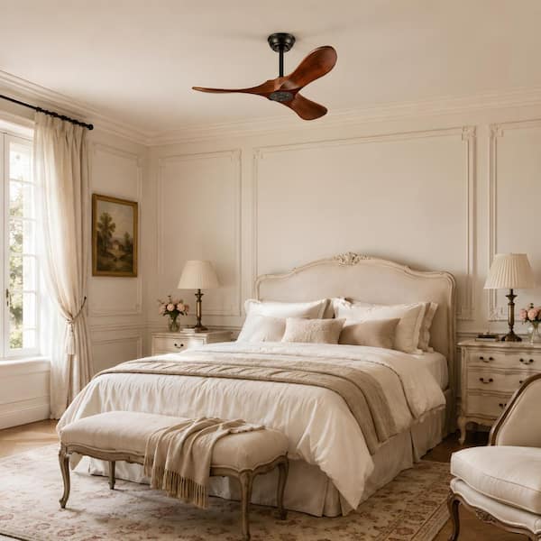 36 in. Indoor/Outdoor Downrod Black Walnut Ceiling Fan with Reversible DC Motor and Wood Blades
