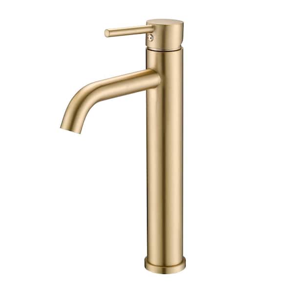 YASINU Single Hole Single Handle Tall Vessel Sink Faucet Basin Mixer Tap in Brushed Gold