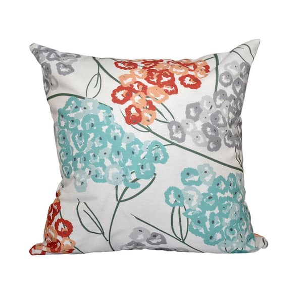 E BY DESIGN LLC Coral Hydrangeas Floral Print Throw Pillow