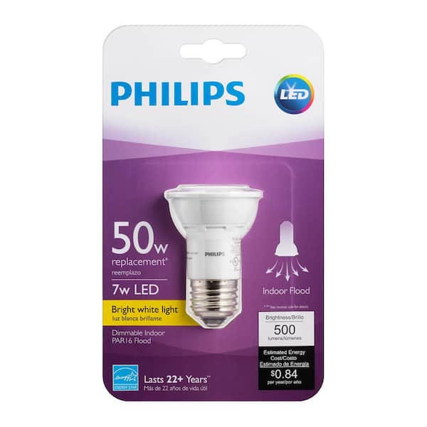 wetenschapper Slip schoenen Aanvankelijk Philips 50-Watt Equivalent PAR16 LED Energy Star Light Bulb Bright White  (1-Pack) 464981 - The Home Depot