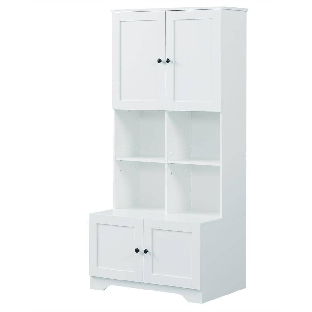 Freestanding 31 in. W x 21 in. D x 67 in. H White Linen Cabinet with 4 Door