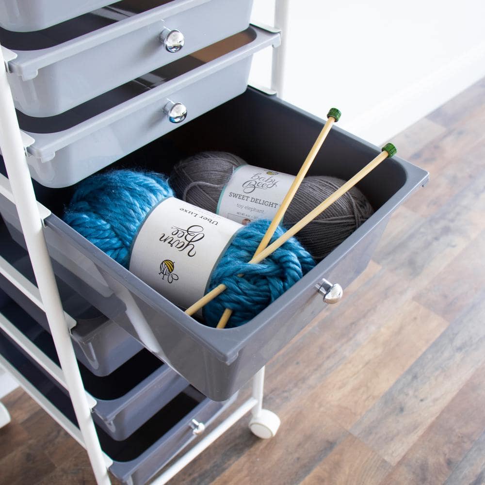 White and Gray Metal 8-Drawer Rolling Storage Cart