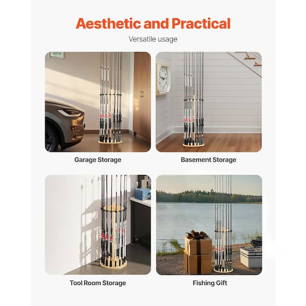 SKYSHALO Wood Round Fishing Rod Rack for 16 Poles Space-Saving Stand for Garage Storage Reels and Gear Gifts for Men YZGDKBDLZWCW6X11F001V0-250609 - The Home Depot SKYSHALO Wood Round Fishing Rod Rack for 16 Poles Space-Saving Stand for Garage Storage Reels and Gear Gifts for Men YZGDKBDLZWCW6X11F001V0-250609 - The Home Depot