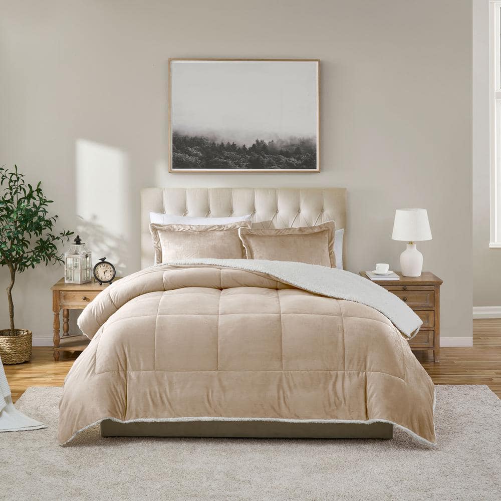 Full Camel Reversible Microfiber Down Alternative Comforter Set