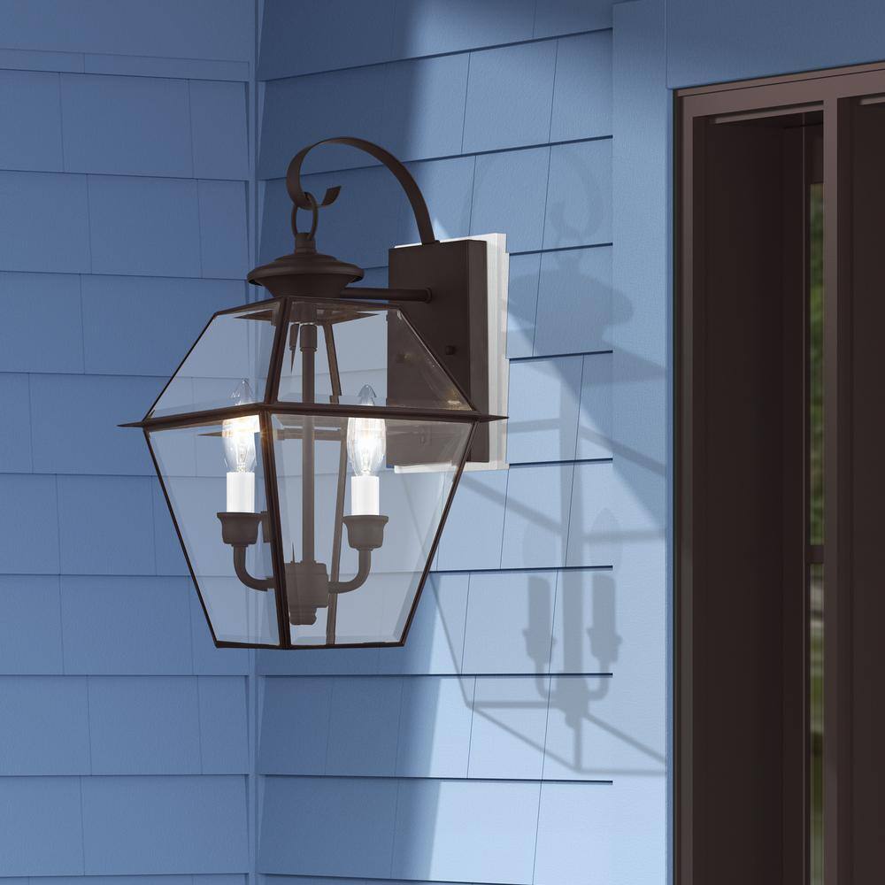 Charleston Elegance Bronze Outdoor Wall Lantern with Clear Beveled Glass