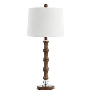 Lukas 28 in. Dark Brown Wood Table Lamp with Off-White Shade